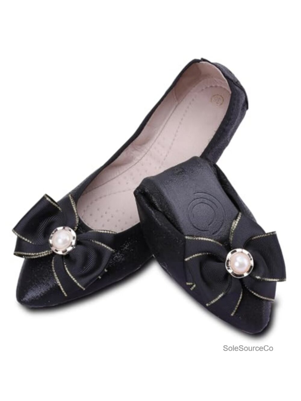 Women's Foldable Ballet Flats Faux Leather Comfort Slip On Pointed Toe Dress